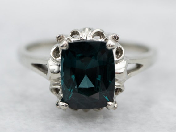 Teal Blue Spinel Solitaire Ring, 14K White Gold, … - image 1
