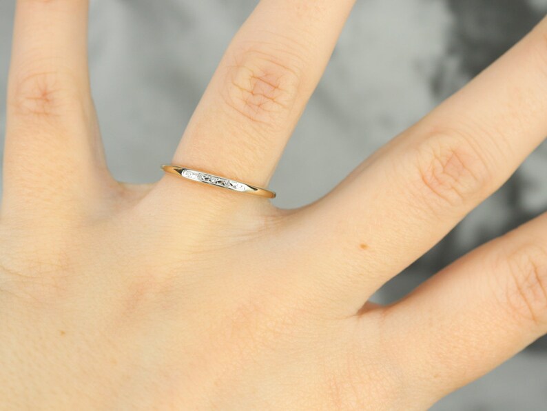 Diamond Wedding Band Retro Era Diamond Band Mixed Metal Diamond Band Anniversary Gift Birthday Gift 3MRXQZ19 Stacking Band
