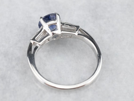 Retro Sapphire Platinum Engagement Ring, Vintage … - image 5