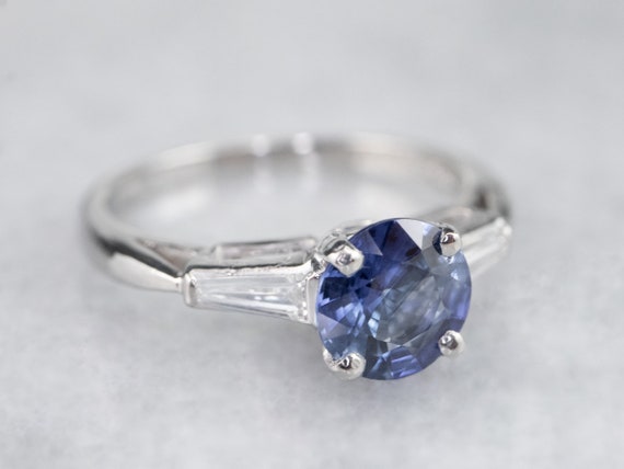 Retro Sapphire Platinum Engagement Ring, Vintage … - image 2