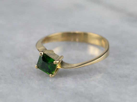 Green Tourmaline Bypass Ring, Yellow Gold Tourmal… - image 1