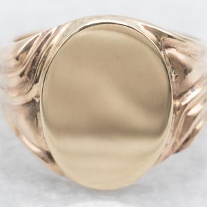 Vintage Ribbed Gold Signet Ring, Yellow Gold Signet Ring, Yellow Gold Signet, Gold Unisex Ring, Personalized Ring A44301