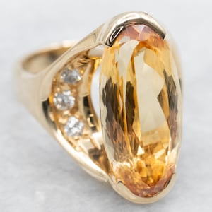 Yellow Gold Yellow Topaz Ring with Diamond Accents, Yellow Topaz Ring, Topaz Ring, Yellow Topaz, Oval Cut Topaz, Topaz and Diamond A44029