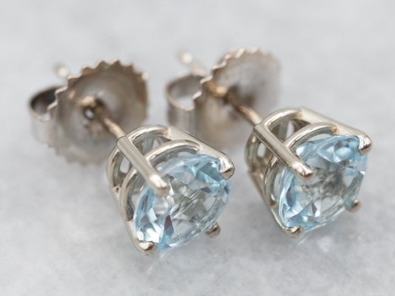 White Gold Blue Topaz Solitaire Stud Earrings, Ro… - image 1