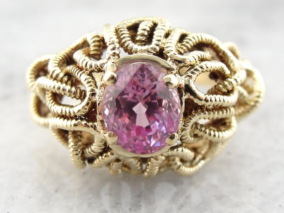 Vintage Pink Sapphire Cocktail Ring, Modernist St… - image 1