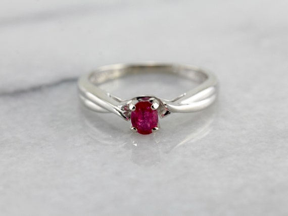 Modern Ruby Solitaire Anniversary Ring in White Go