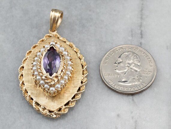 Marquise Amethyst Gold Locket, Large Amethyst Loc… - image 5