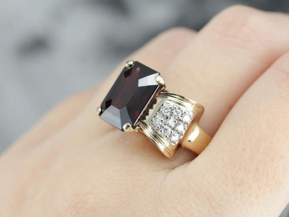 Bold Garnet Diamond Cocktail Statement Ring 0LAZ6… - image 5