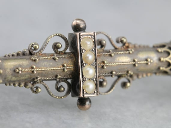 Etruscan Revival Gothic Victorian Gold and Pearl … - image 5
