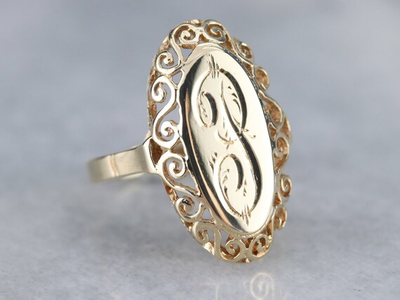 Hand Engraved "P" Monogram Signet Ring, Yellow Gol