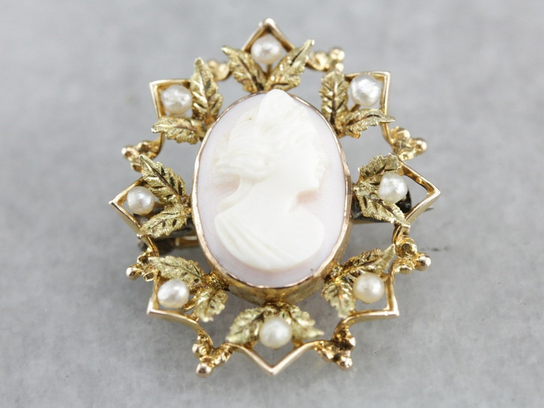 Art Nouveau Cameo Pin, Cameo and Seed Pearl, Cameo Brooch, Estate ...