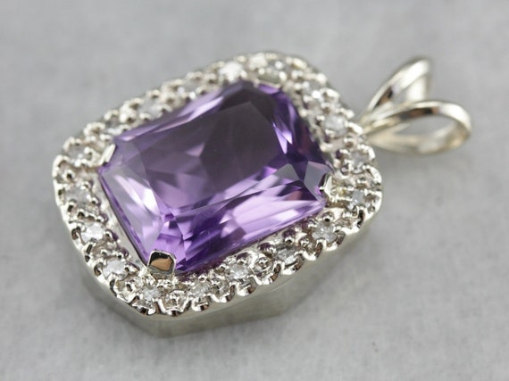 Amethyst Halo Pendant, Amethyst and Diamond, Amet… - image 2