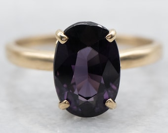 Vintage Spinel Solitaire Ring, Yellow Gold Spinel Ring, Oval Stone Ring, Engagement Ring, Spinel Jewelry, Purple Spinel Ring A37061