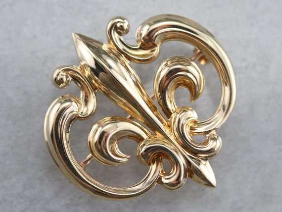 Vintage Fleur De Lis Brooch, Gold Fleur De Lis Pi… - image 1