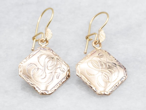 14K Yellow Gold SF Monogram Drop Earrings - image 1