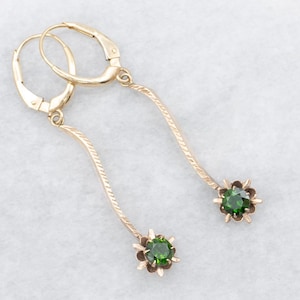 Demantoid Garnet 14K Rose Gold Drop Earrings, Green Garnet Jewelry