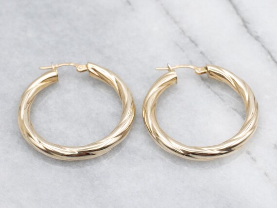 Twisting Yellow Gold Italian Hoop Earrings View 2