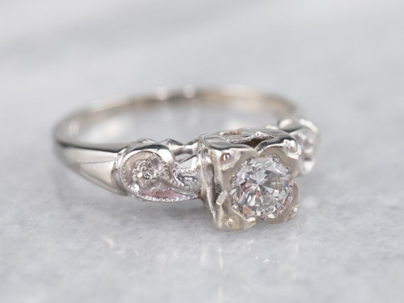 Vintage Diamond Engagement Ring, Diamond Solitair… - image 2