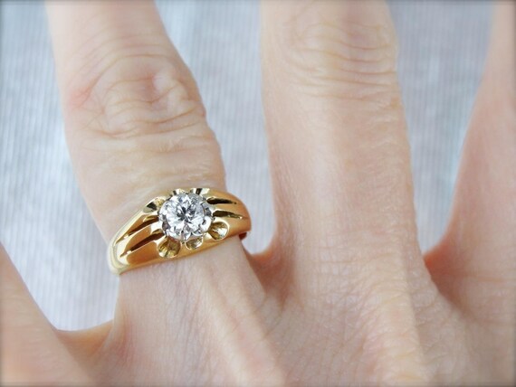 Vintage Diamond Belcher Solitaire, Mixed Era Yell… - image 5