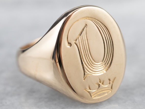 Antique 10k Gold Signet Ring Engraved Initials Monogram J.G. -  Israel