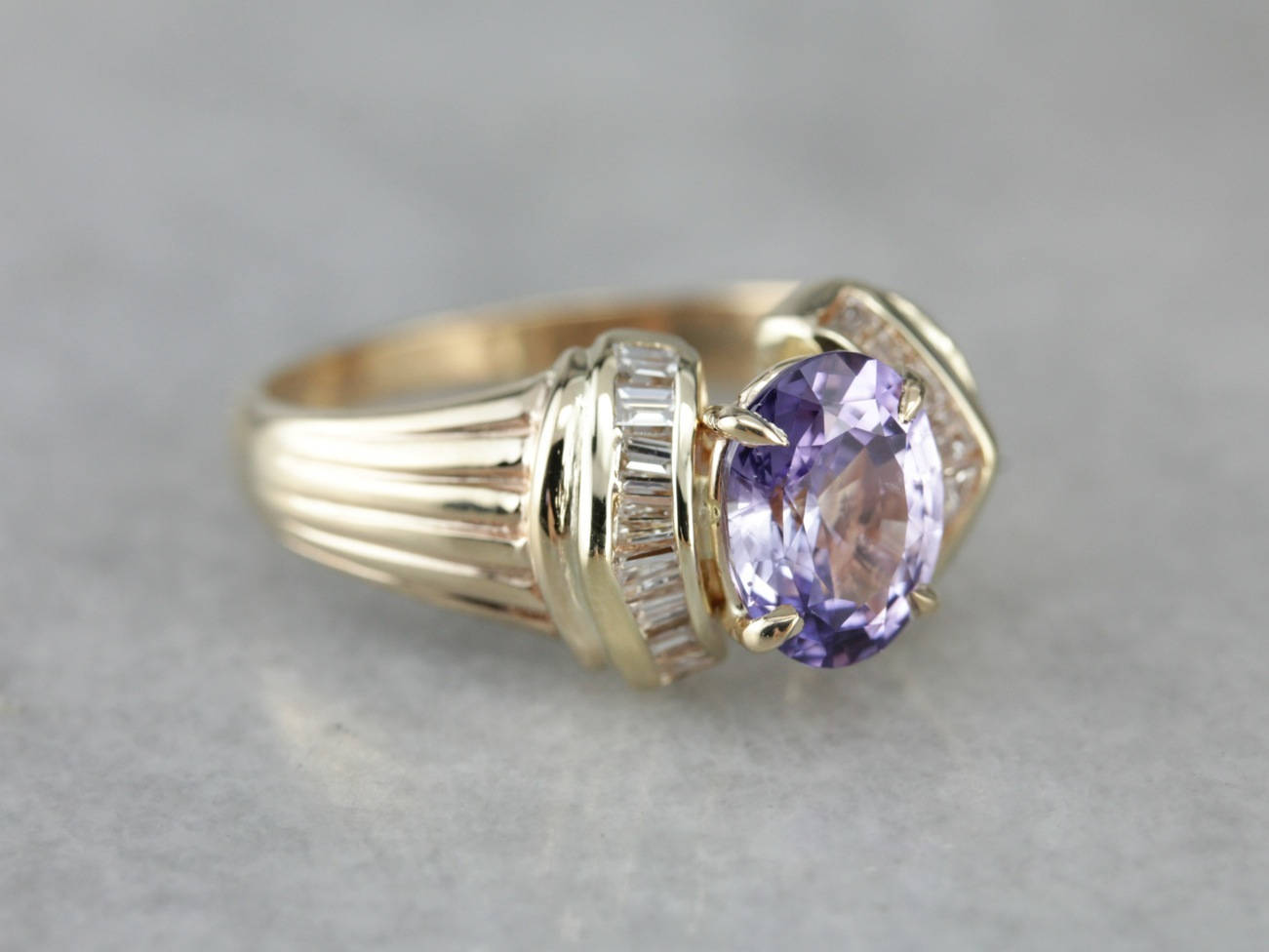 【お気にいる】 Purple Sapphire Statement Ring, Modernist Ring, Right Hand アクセサリー