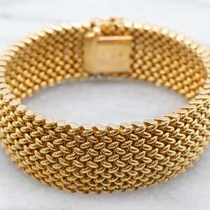 Large 14k Yellow Gold Mesh Link Identification ID Bracelet - A&V Pawn