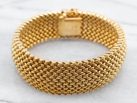 1980s Gold Mesh Link Bracelet, Bold Gold Bracelet… - image 1