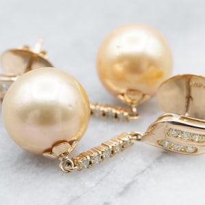 Pearl Diamond Gold Drop Earrings, Bridal Earrings, Anniversary Gift, June Birthstone, Gift for Her, A21816