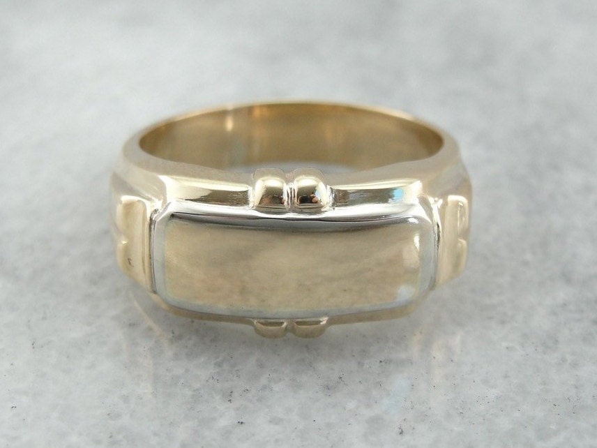 レトロ時代、ヴィンテージ メンズ シグネット リング 14K ゴールド製
