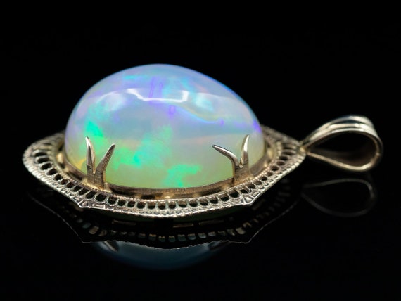 Art Deco Opal Pendant, Ethiopian Welo Opal Filigr… - image 3