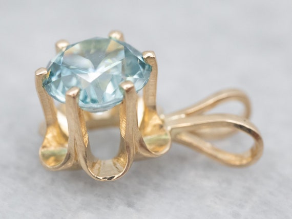14K Yellow Gold Blue Zircon Buttercup Pendant, So… - image 2