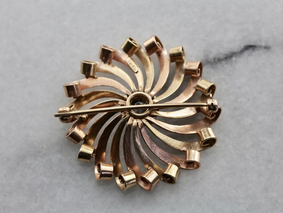 Mid Century Spiral Brooch with Diamond Center in … - image 4