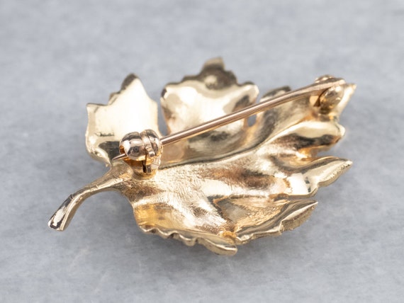 Diamond Gold Leaf Brooch, Leaf Pin, Autumn Brooch… - image 5