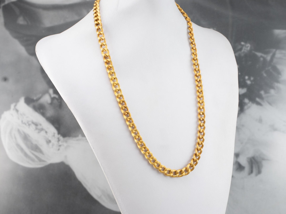 [Golden dew] 韓国☆18K Gold☆Lovely Garden Necklace Lovely Antique Link Chain Necklace, Textured Link Chain, 18K