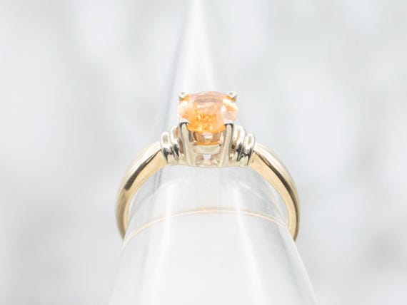 14K Two Tone Gold Orange Garnet Solitaire Ring - image 3