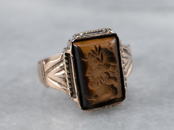 Tiger's Eye Intaglio Ring, Victorian Ring, Antiqu… - image 1