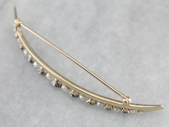 Vintage Sapphire and Pearl Brooch, Crescent Moon … - image 5