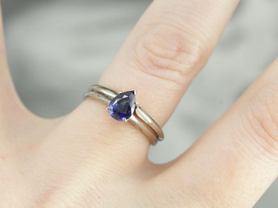 Pear Cut Sapphire Solitaire Engagement Ring, Sapp… - image 4