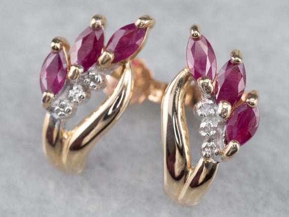 Marquise Ruby and Diamond Earrings, Yellow Gold S… - image 4