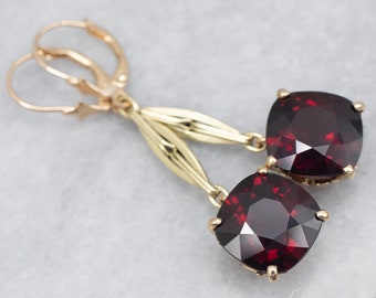 14K Two Tone Gold Garnet Drop Earrings, January Birthstone