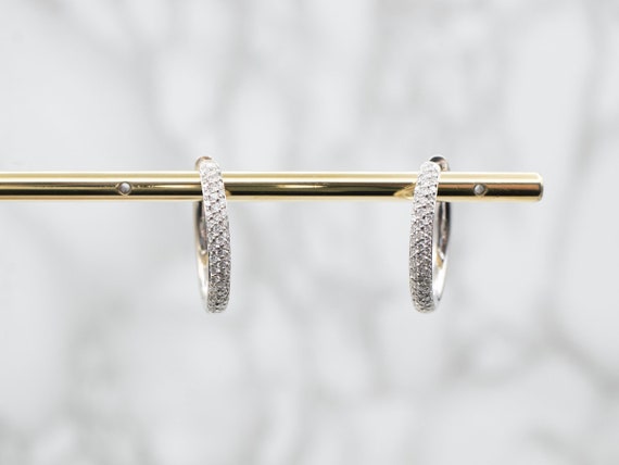 Sleek Diamond Hoop Earrings, White Gold Diamond H… - image 4