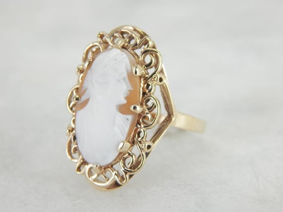 Vintage Cameo Cocktail Ring With Filigree Frame F… - image 1