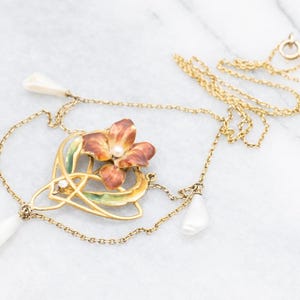 Antique Belle Époque Pearl and Diamond Floral Necklace, Art Nouveau Gold Pearl Necklace, Antique Gold Necklace, Estate Flower Jewelry A61172