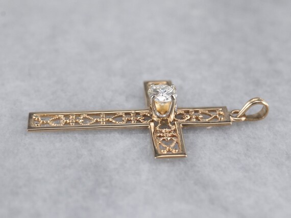 Diamond Filigree Cross, Yellow Gold Diamond Cross… - image 4