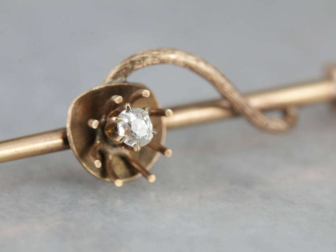 Antique Victorian Bar Pin With Simple Flower and Diamond Etsy