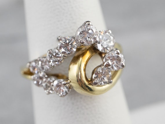 14K Gold Diamond Statement Ring, Asymmetrical Coc… - image 7