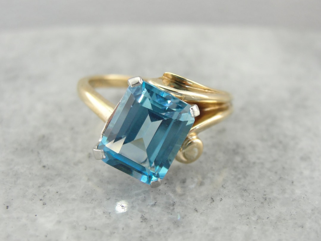 Sweeping Blue Topaz Cocktail Ring From the Mid Century Heyday - Etsy