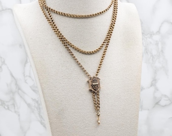 Antique Pendant Watch Chain With Ornate Seed Pearl Slide, Victorian Era
