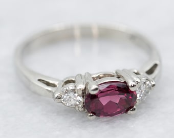 Rhodolite Garnet and Diamond Ring, 14K White Gold, January Birthstone