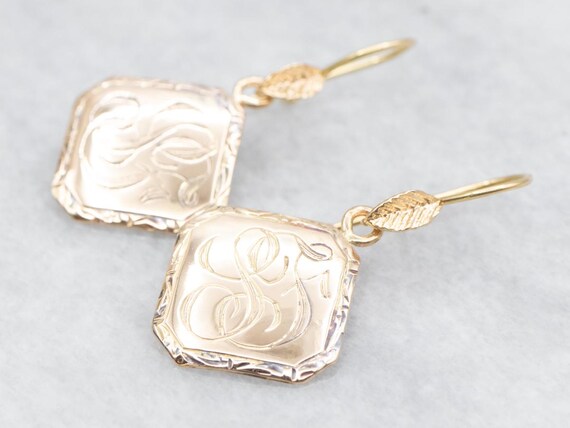 14K Yellow Gold SF Monogram Drop Earrings - image 2